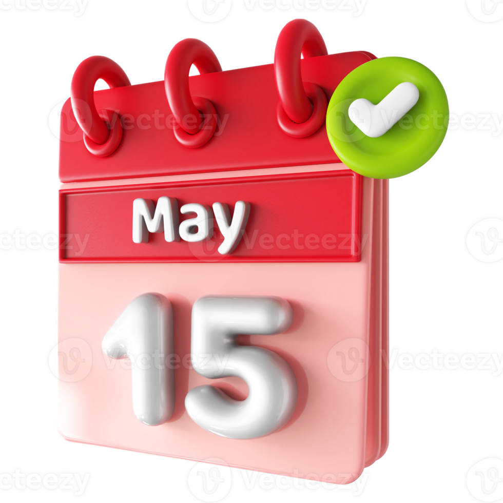 May 15th Calendar 3D With Check Mark Icon png