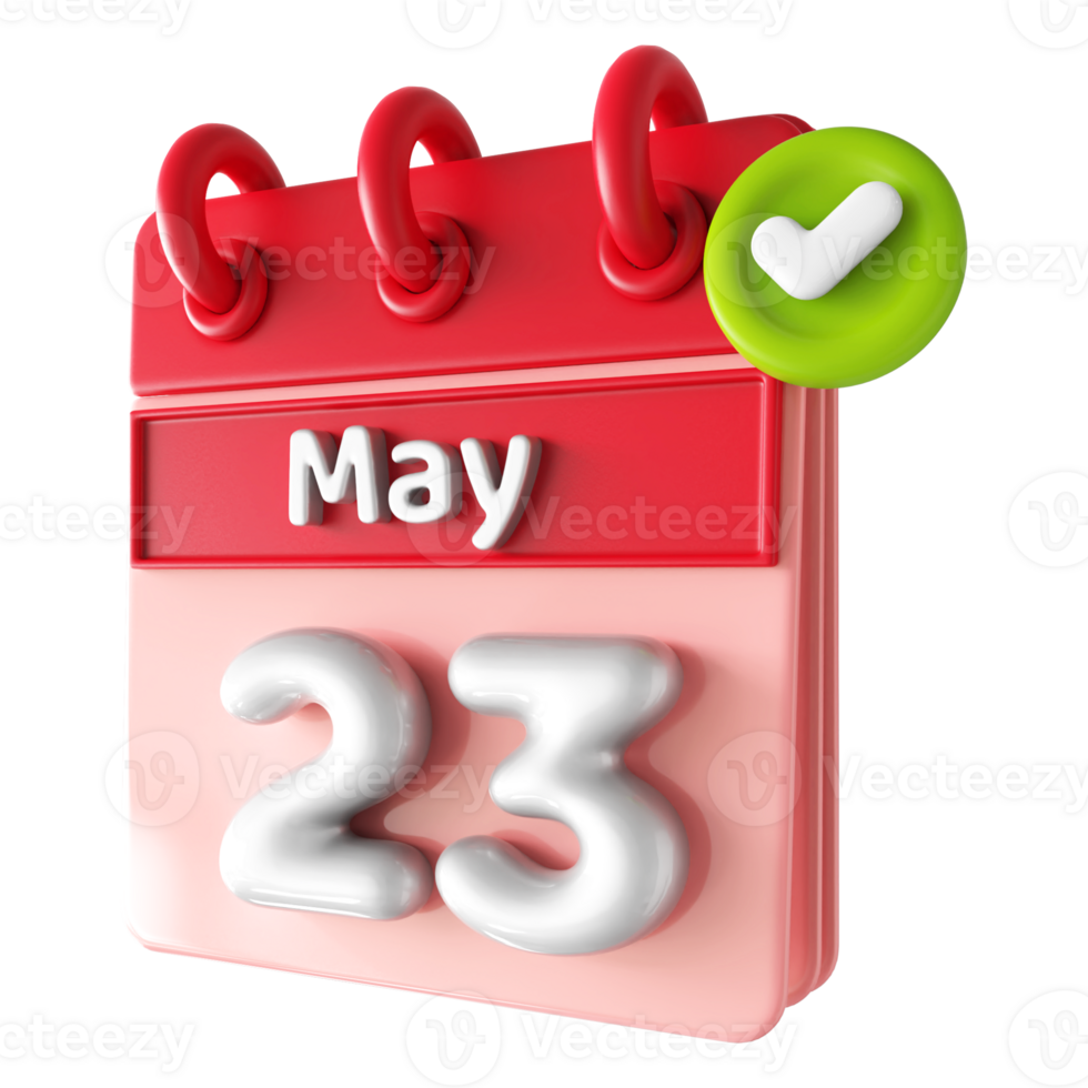 mayo 23 calendario 3d con cheque marca icono png