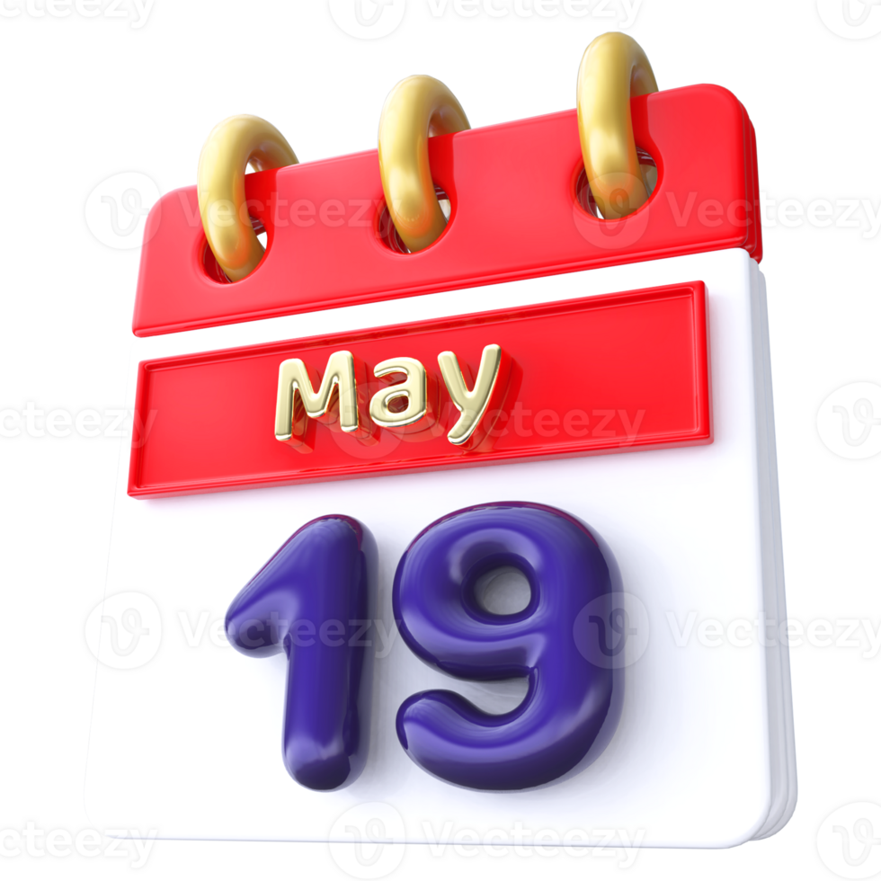 May 19th Calendar 3D Render png