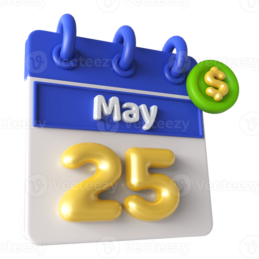 mai 25ème calendrier 3d avec dollar symbole png