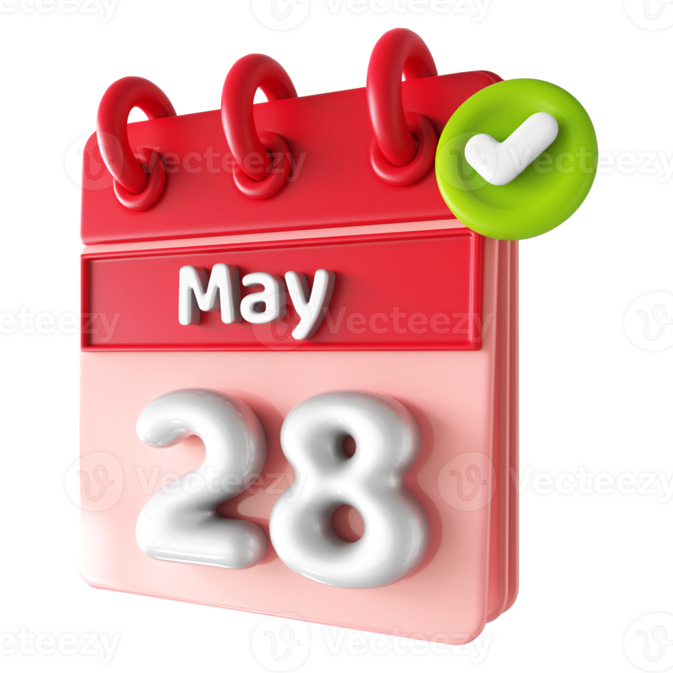 May 28th Calendar 3D With Check Mark Icon png