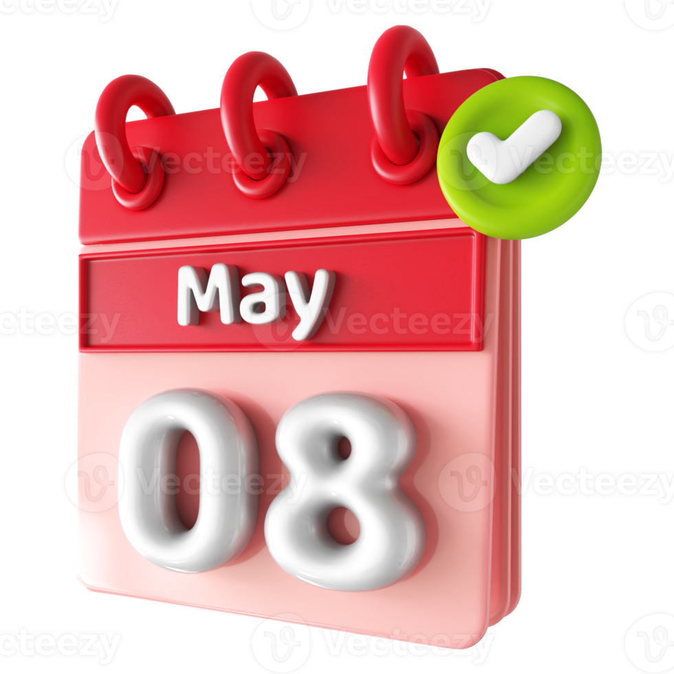 May 8th Calendar 3D With Check Mark Icon png