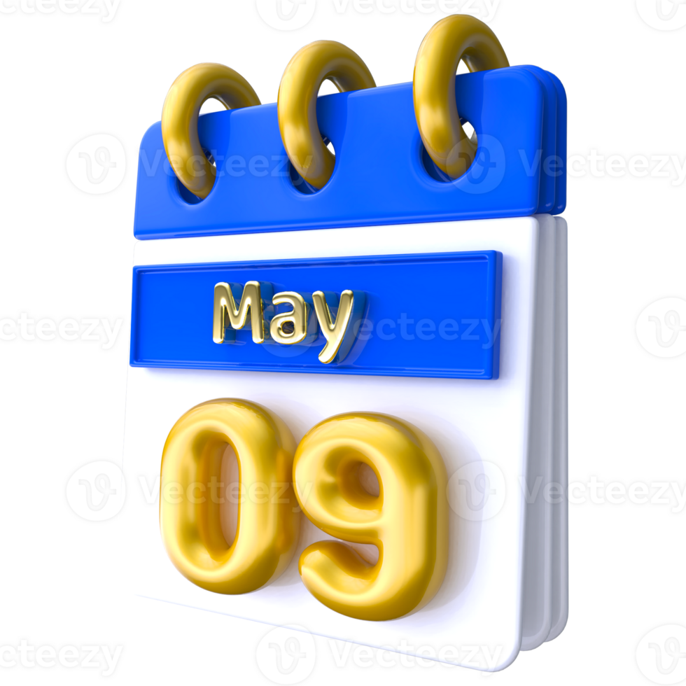 May 9th Calendar 3D Render png