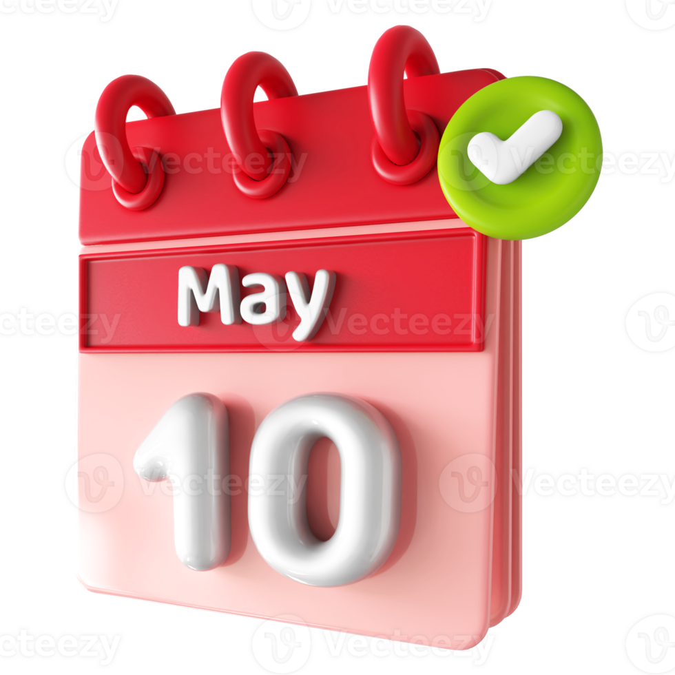 Maj 10:e kalender 3d med kolla upp mark ikon png
