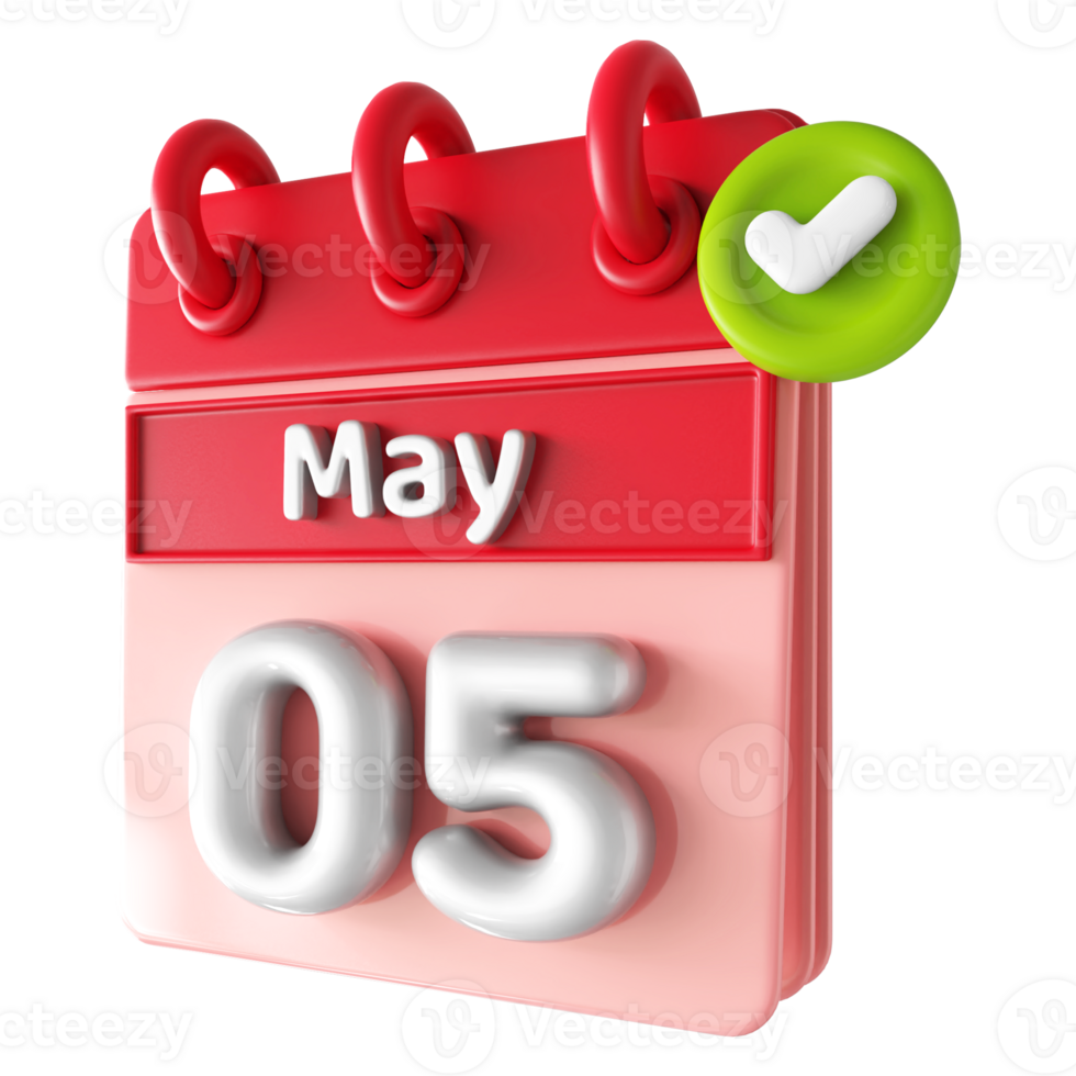 May 5th Calendar 3D With Check Mark Icon png