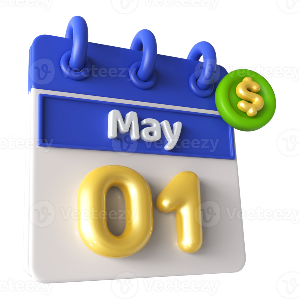 May 1st Calendar 3D With Dollar Symbol png