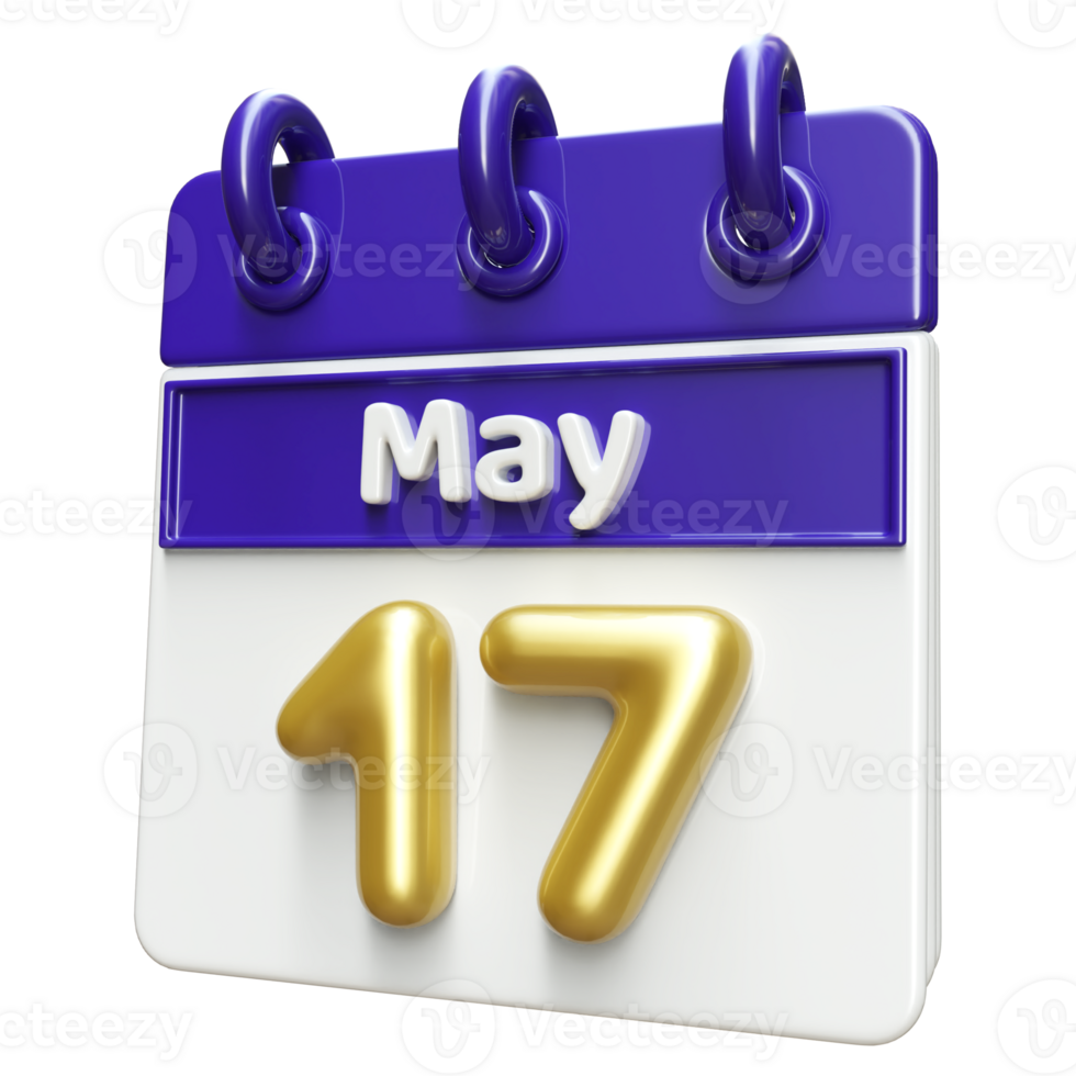 May 17th Calendar 3D Render png