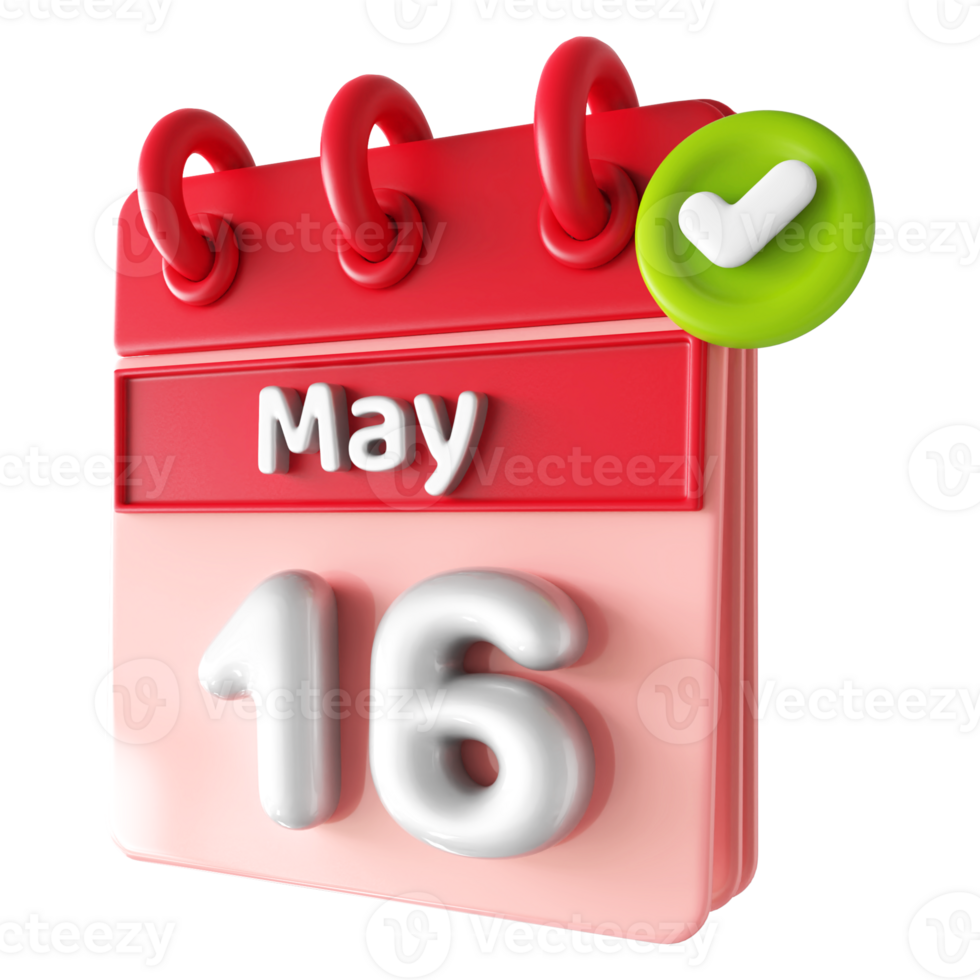 mayo 16 calendario 3d con cheque marca icono png