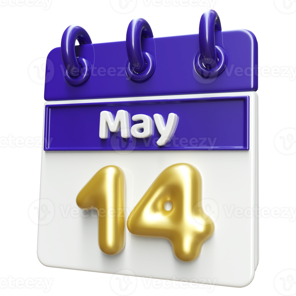 May 14th Calendar 3D Render png