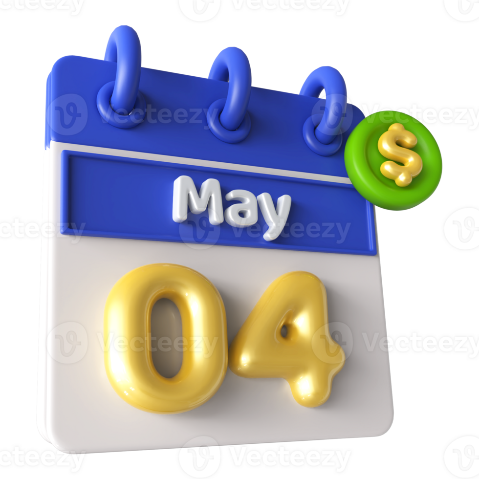 May 4th Calendar 3D With Dollar Symbol png