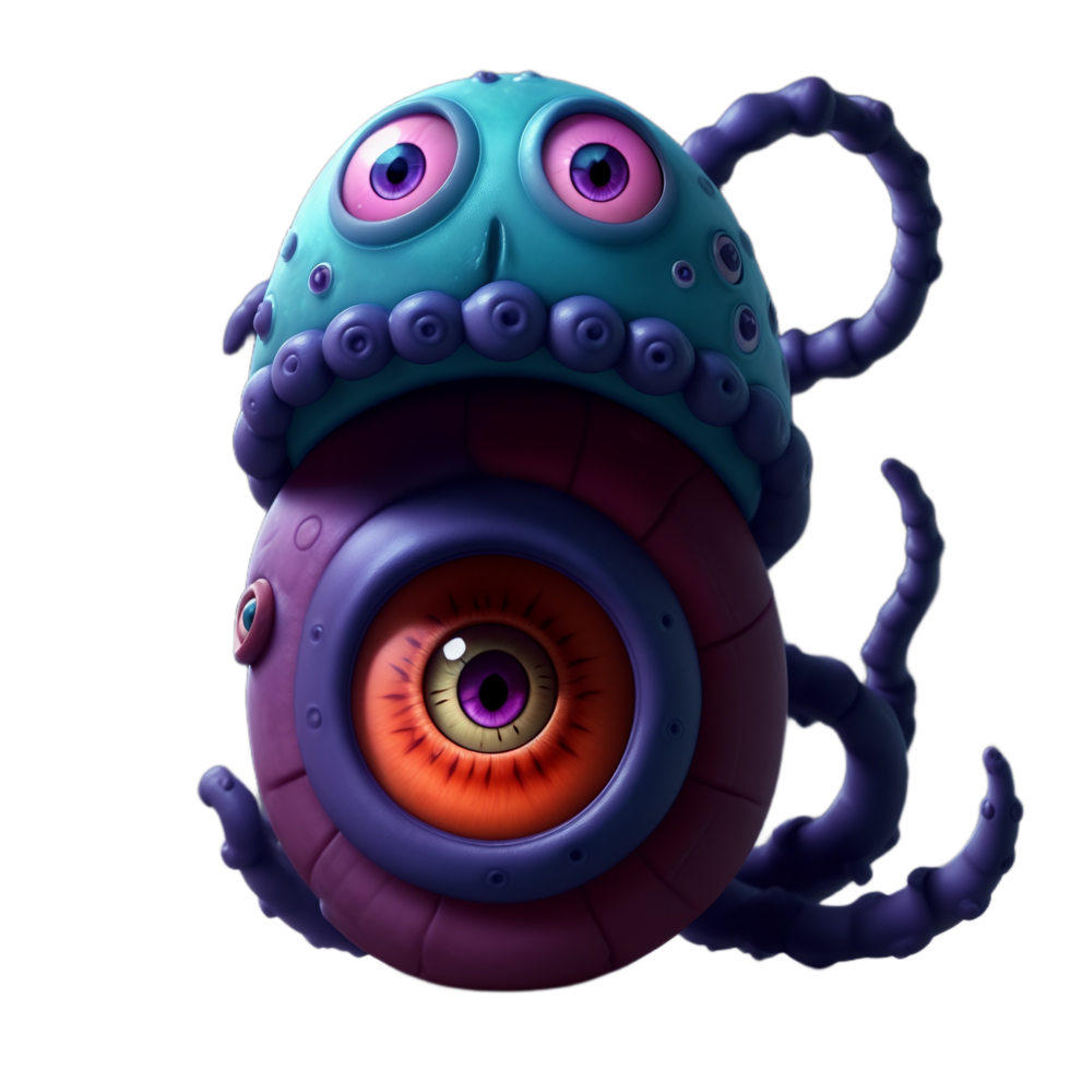 3d illustration of tentacled eye monster PNG transparent background