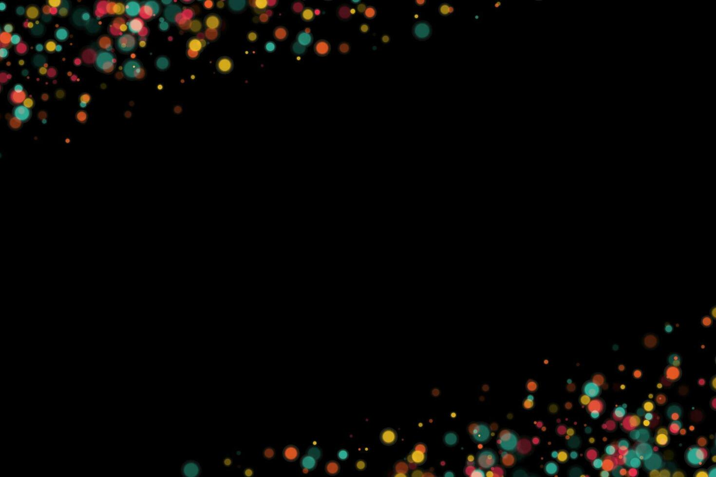 Festive bright background with colorful illuminated bokeh. Vector template banner poster. Color bokeh on a black background