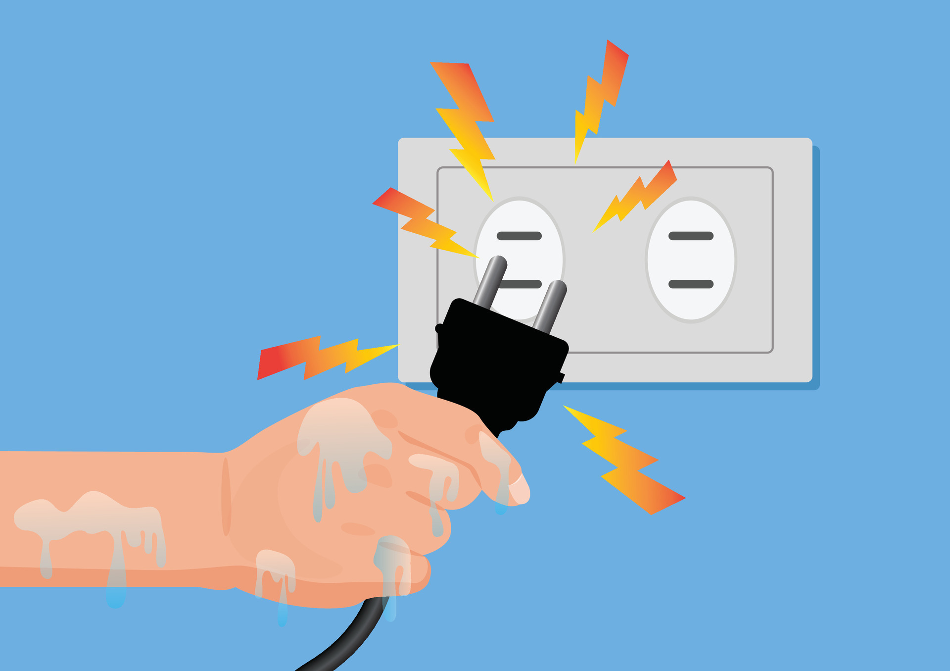 Wet hands plugging in the power, Dangerous from water danger to life