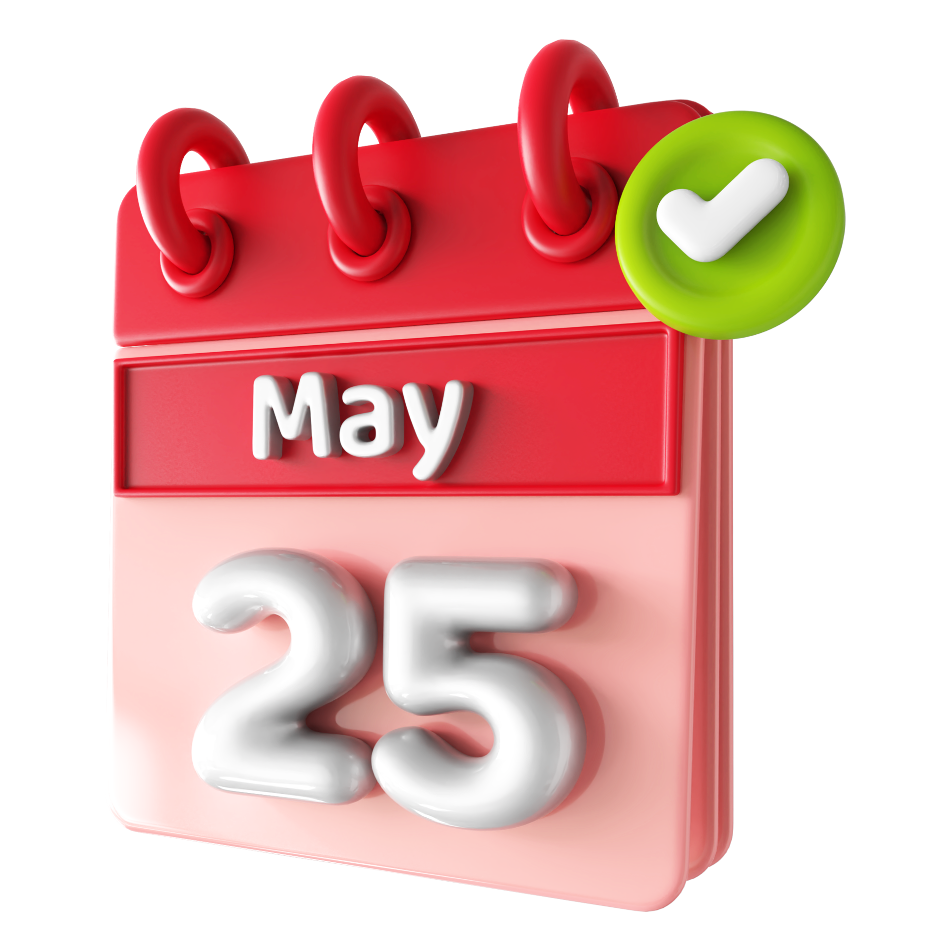 May 25th Calendar 3D With Check Mark Icon 34339644 PNG