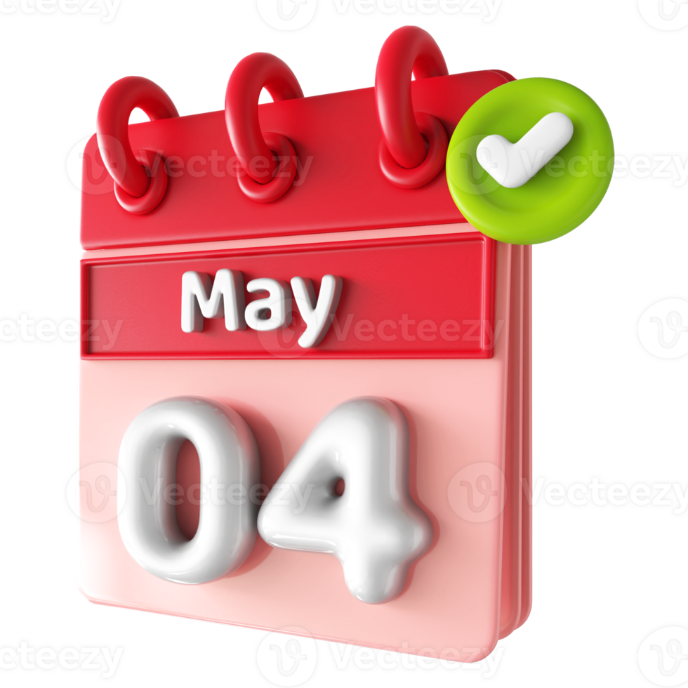 May 4th Calendar 3D With Check Mark Icon png