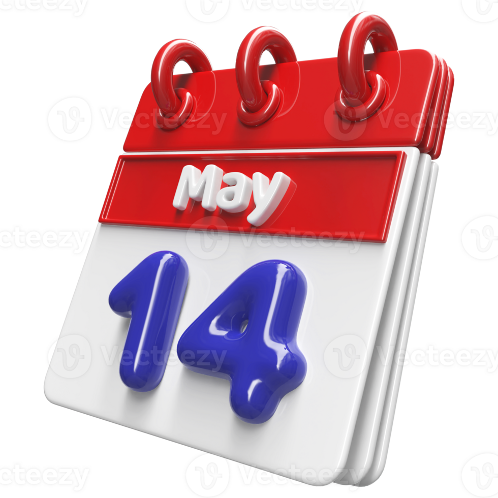 May 14th Calendar 3D Render png