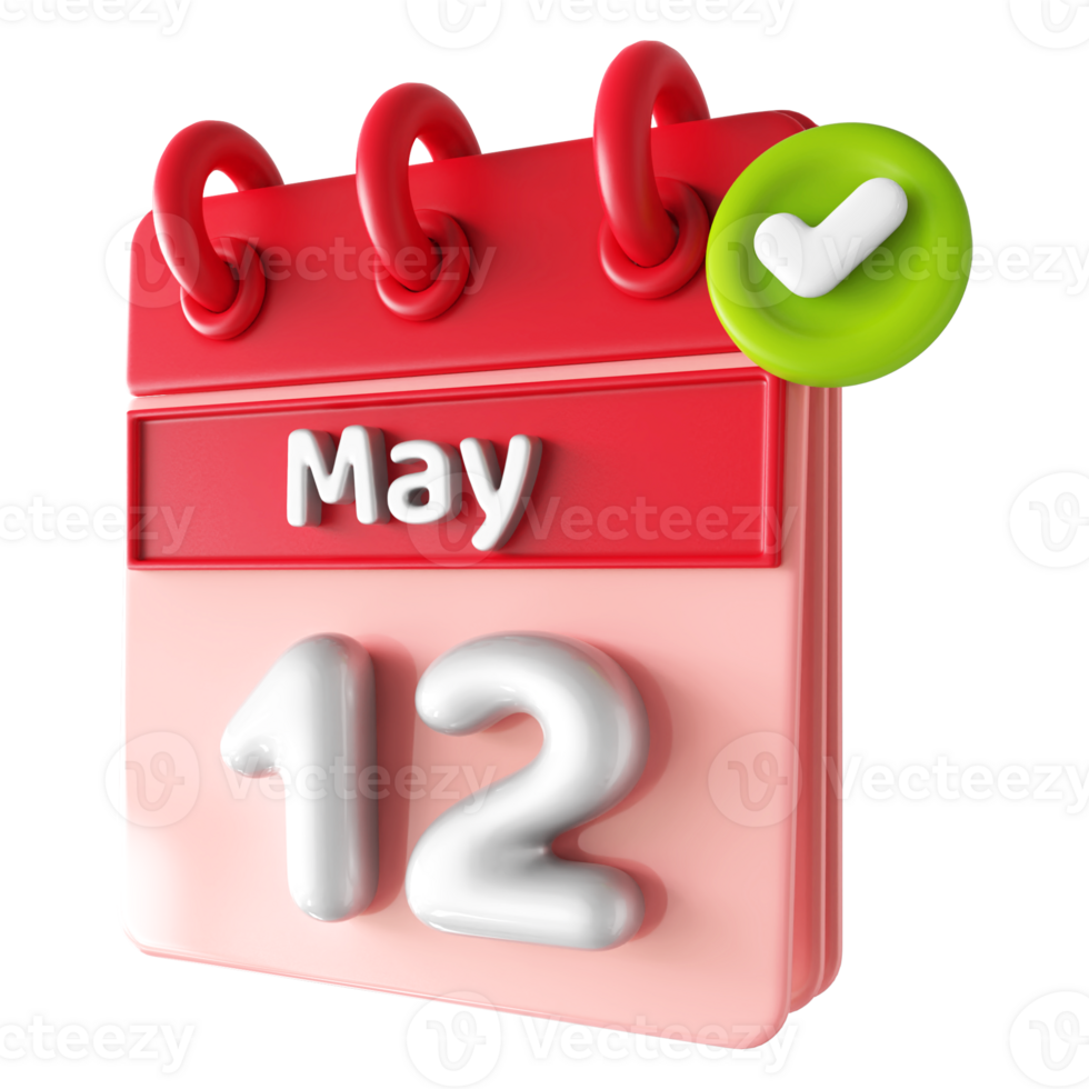 May 12th Calendar 3D With Check Mark Icon png