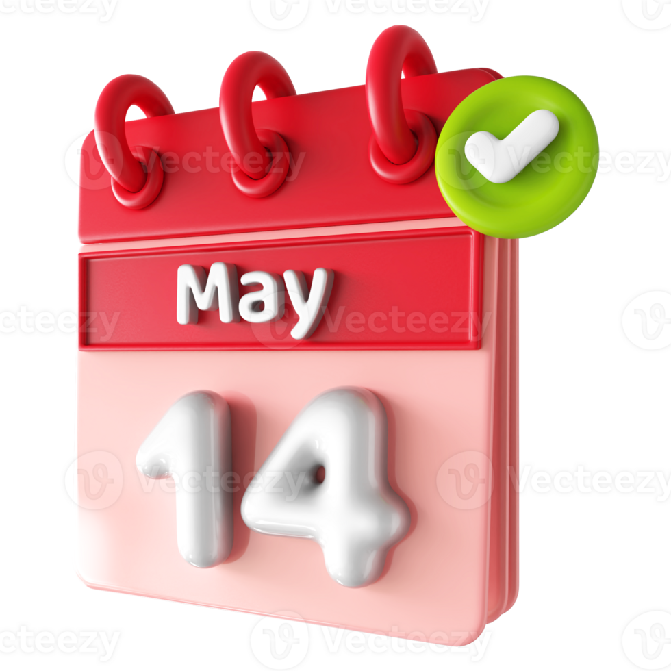 May 14th Calendar 3D With Check Mark Icon png