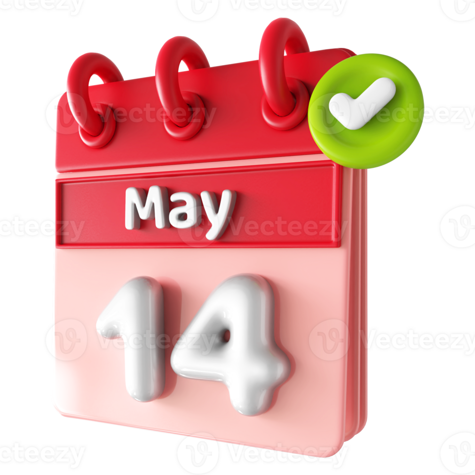 Maj 14:e kalender 3d med kolla upp mark ikon png