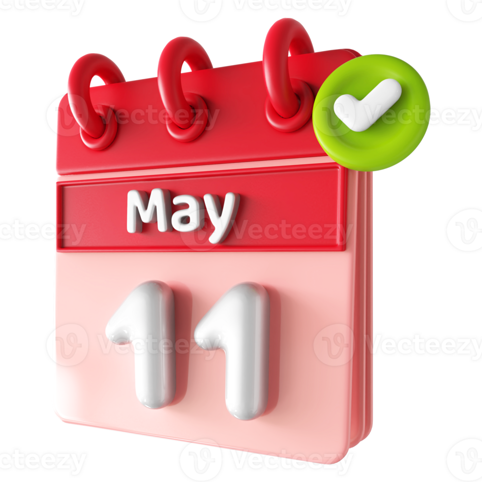 May 11th Calendar 3D With Check Mark Icon png