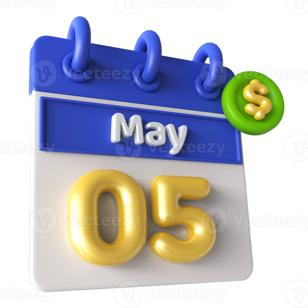 May 5th Calendar 3D With Dollar Symbol png