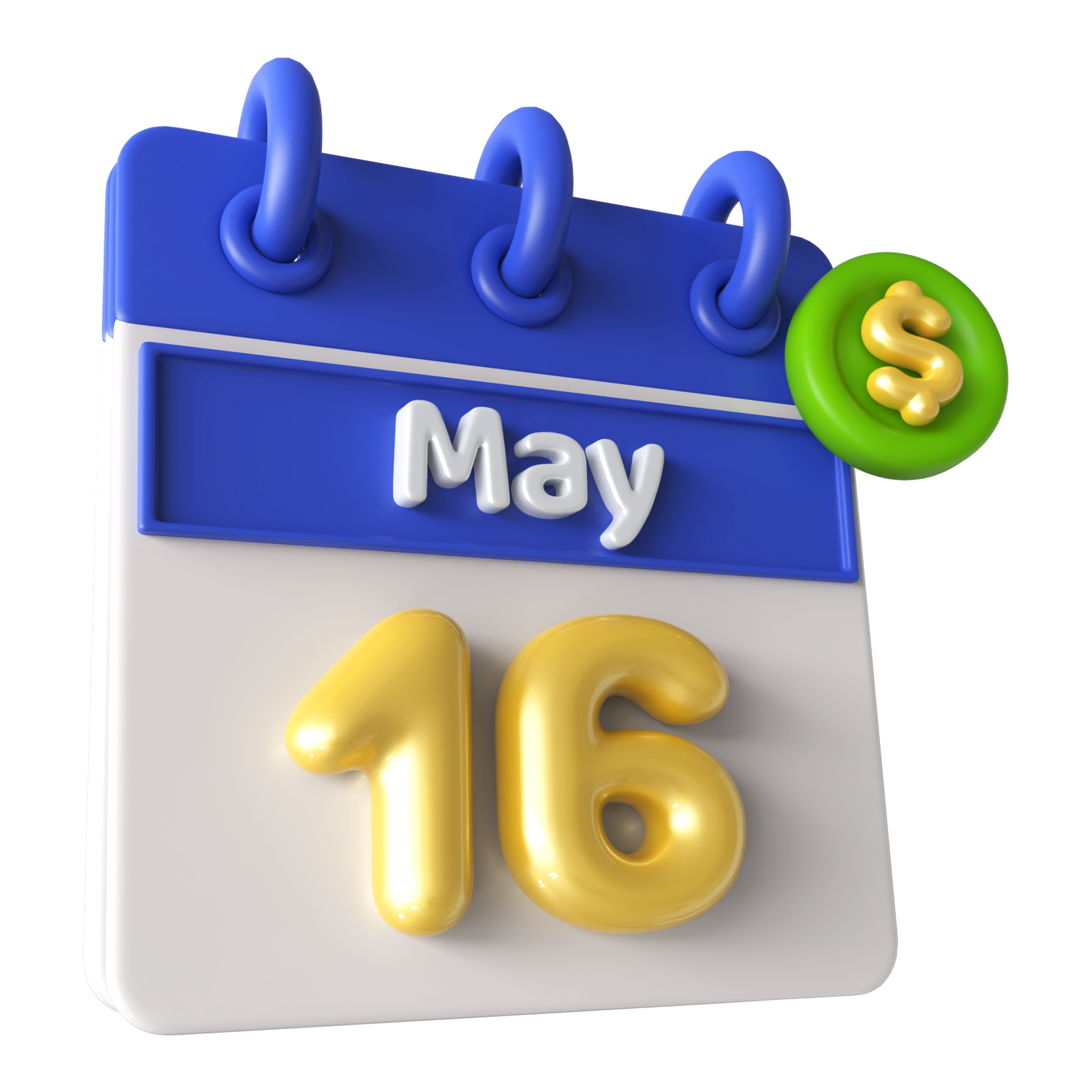 May 16th Calendar 3D With Dollar Symbol 34339665 PNG