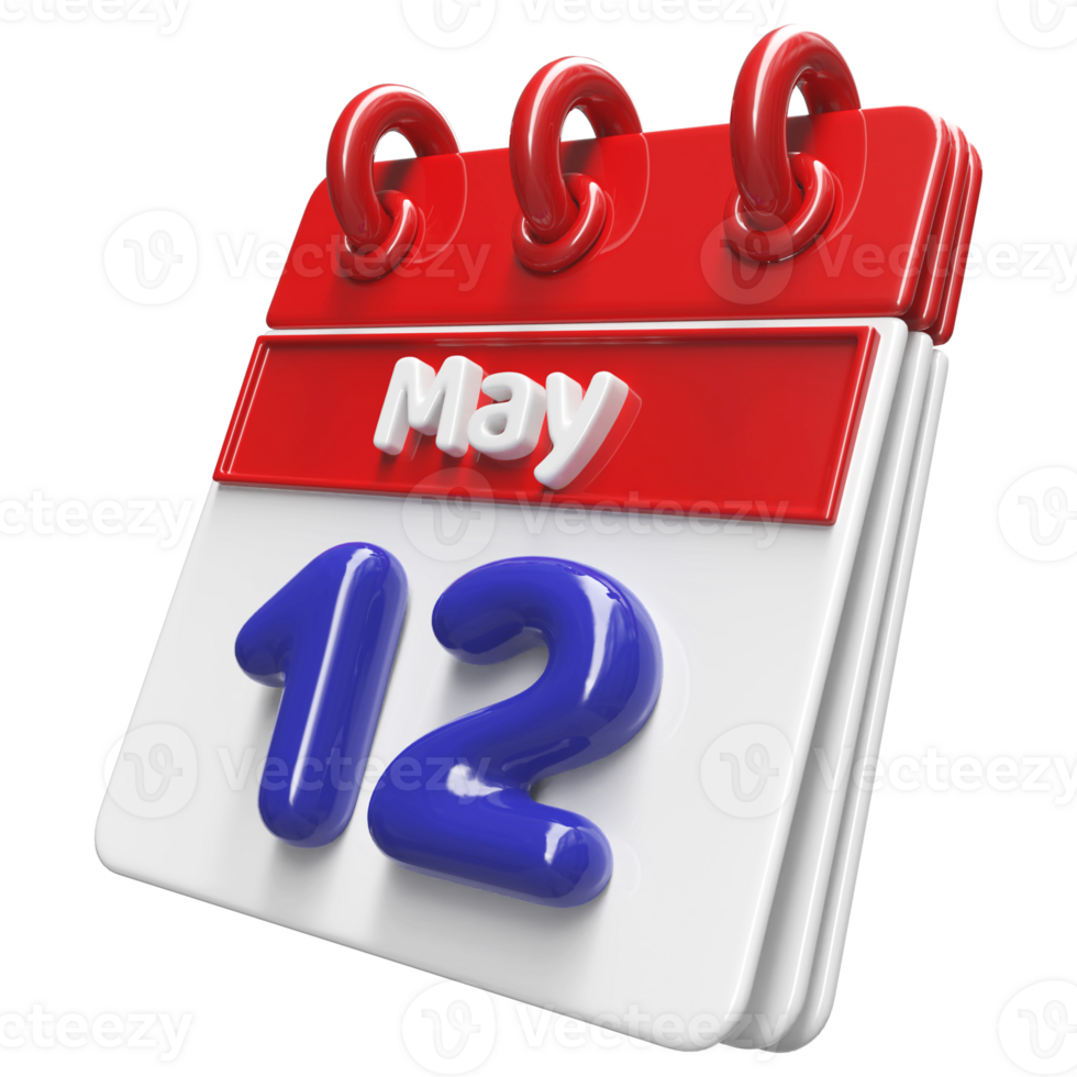 May 12th Calendar 3D Render png