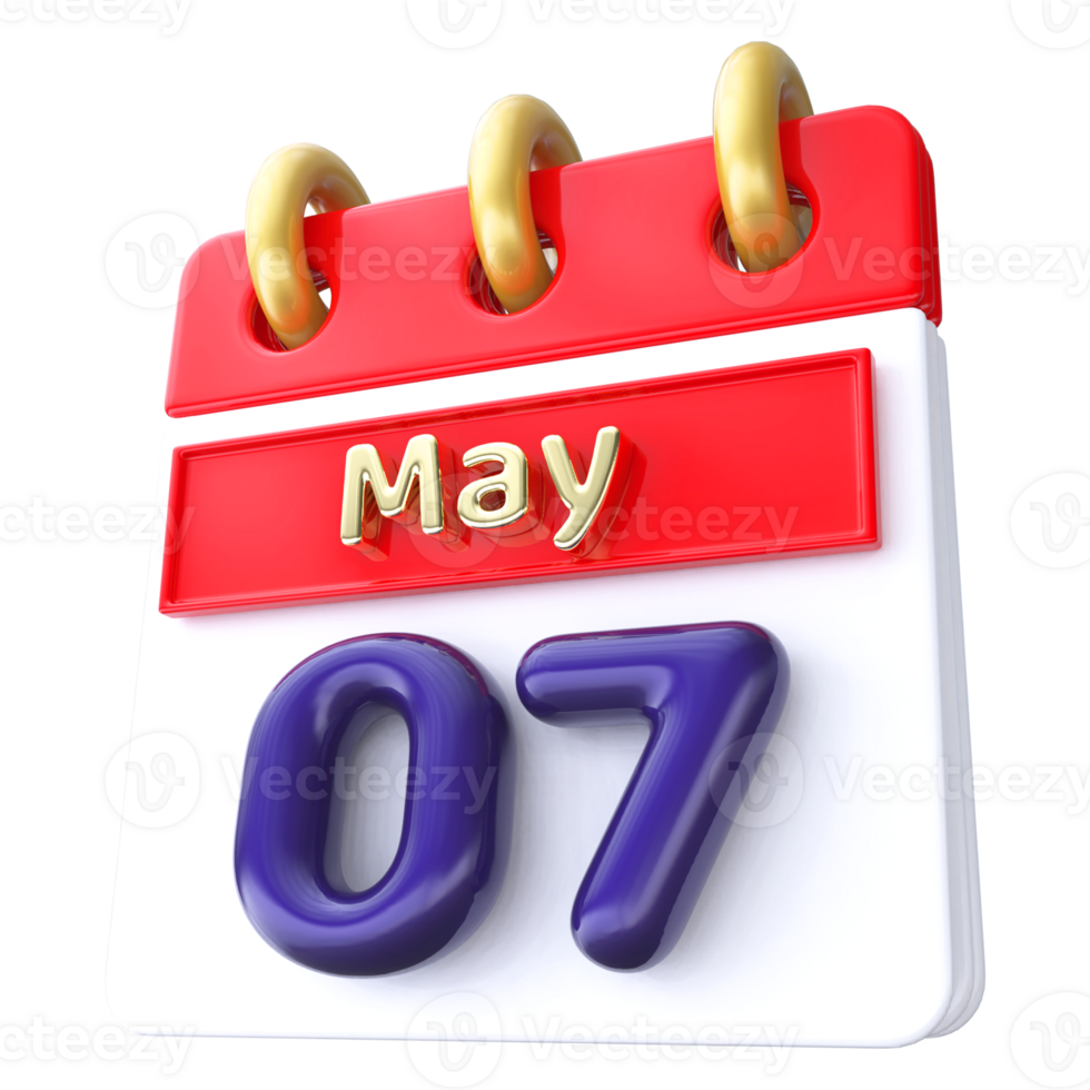 May 7th Calendar 3D Render png