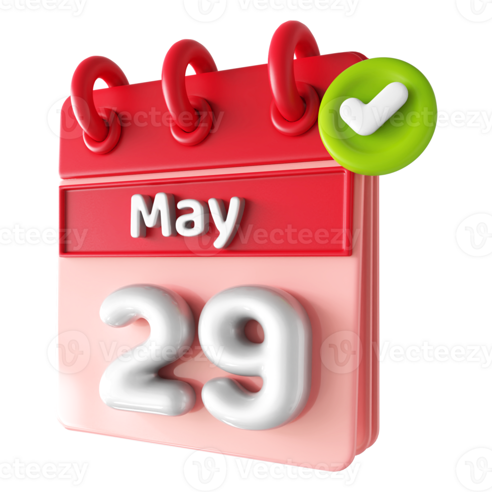 May 29th Calendar 3D With Check Mark Icon png
