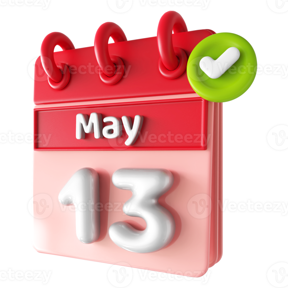 May 13th Calendar 3D With Check Mark Icon png