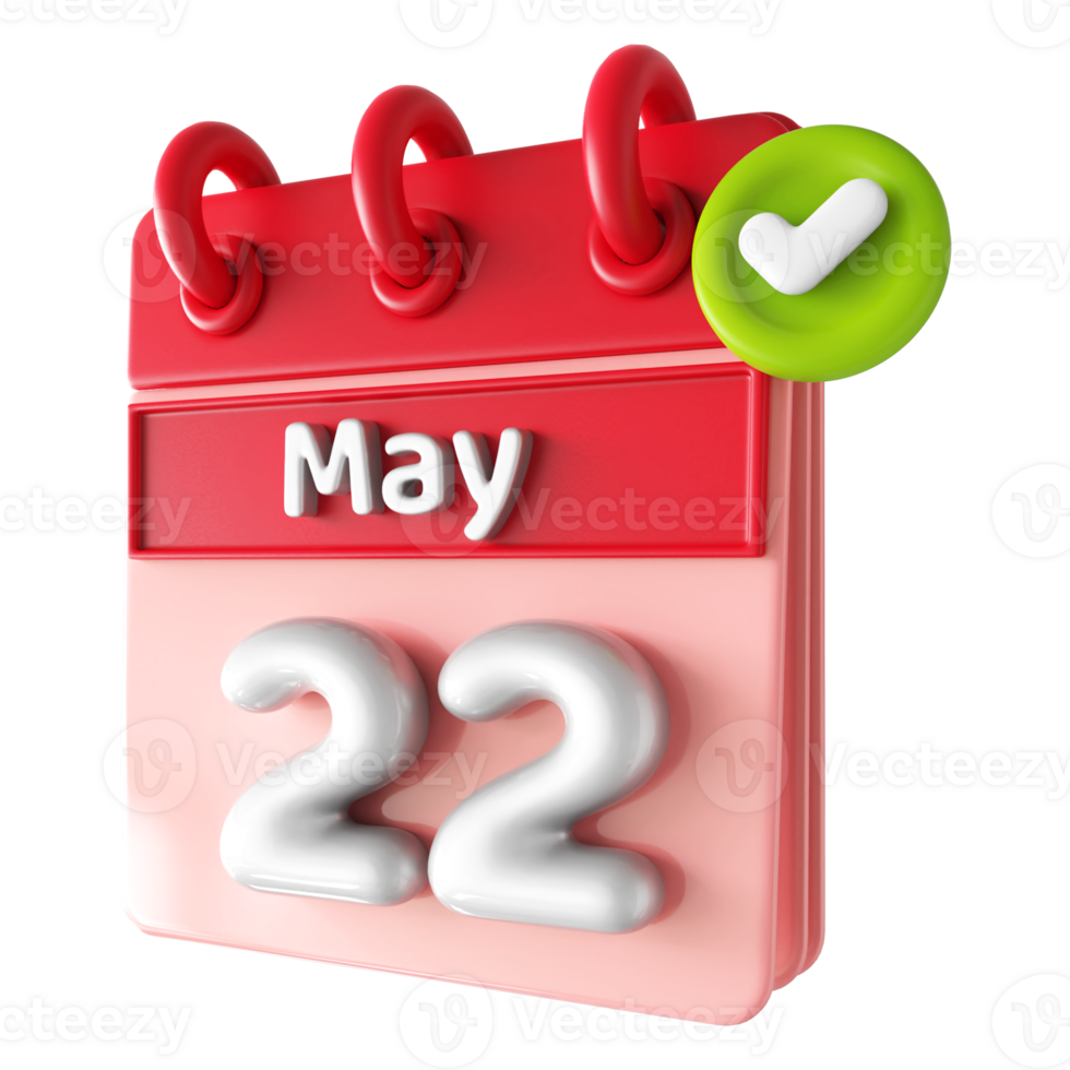 mai 22e calendrier 3d avec vérifier marque icône png
