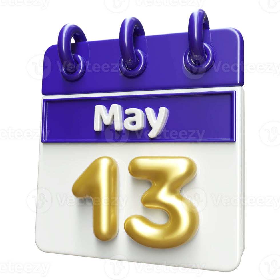 May 13th Calendar 3D Render png
