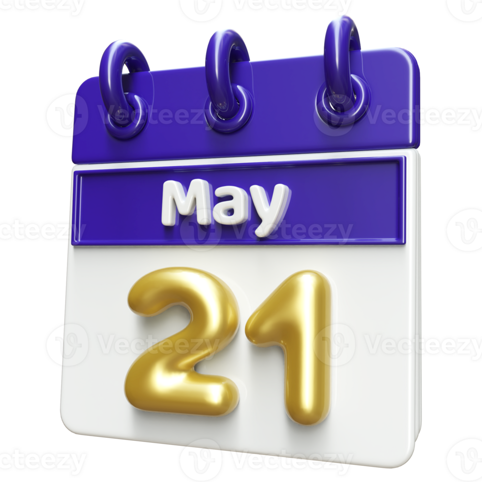 May 21st Calendar 3D Render png