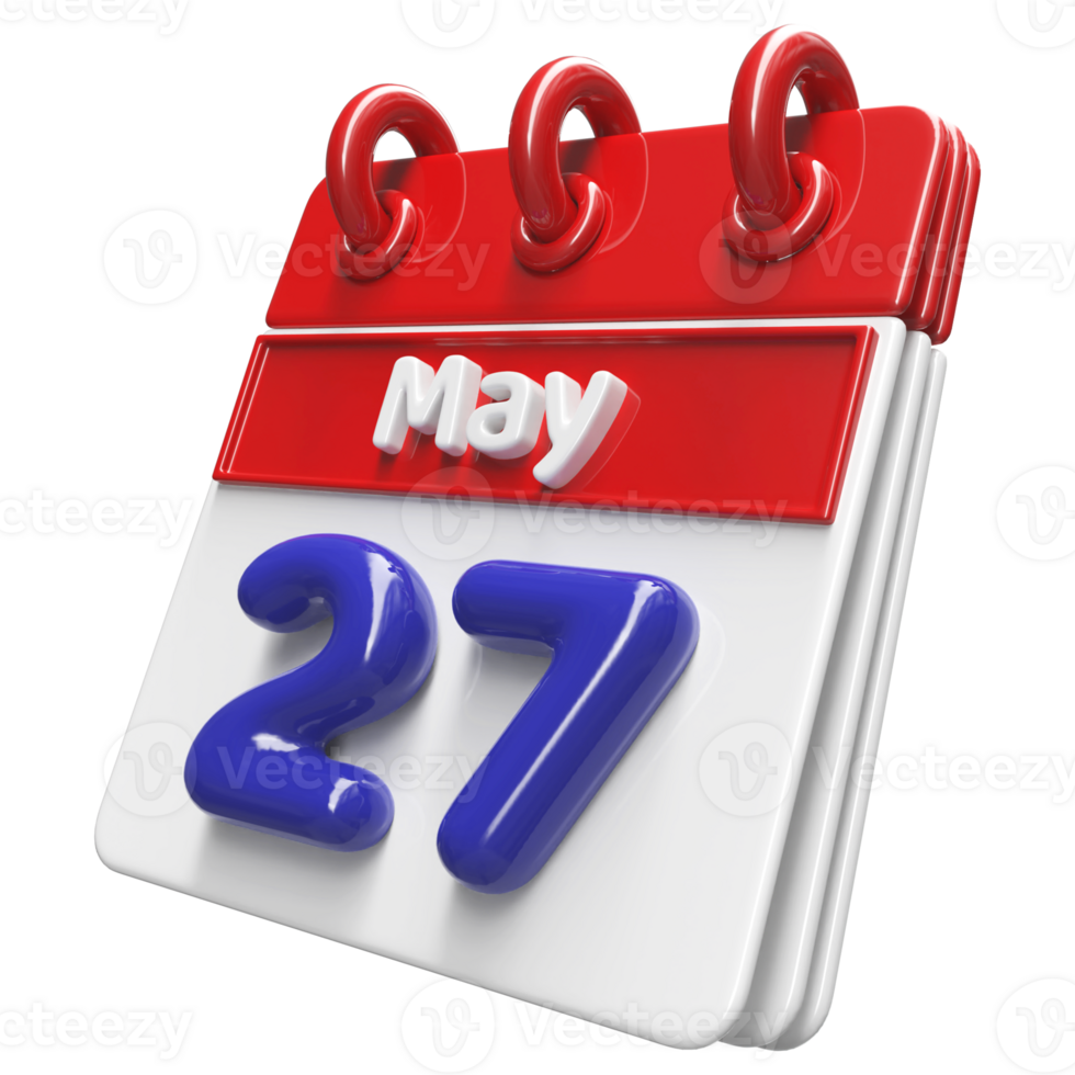 May 27th Calendar 3D Render png