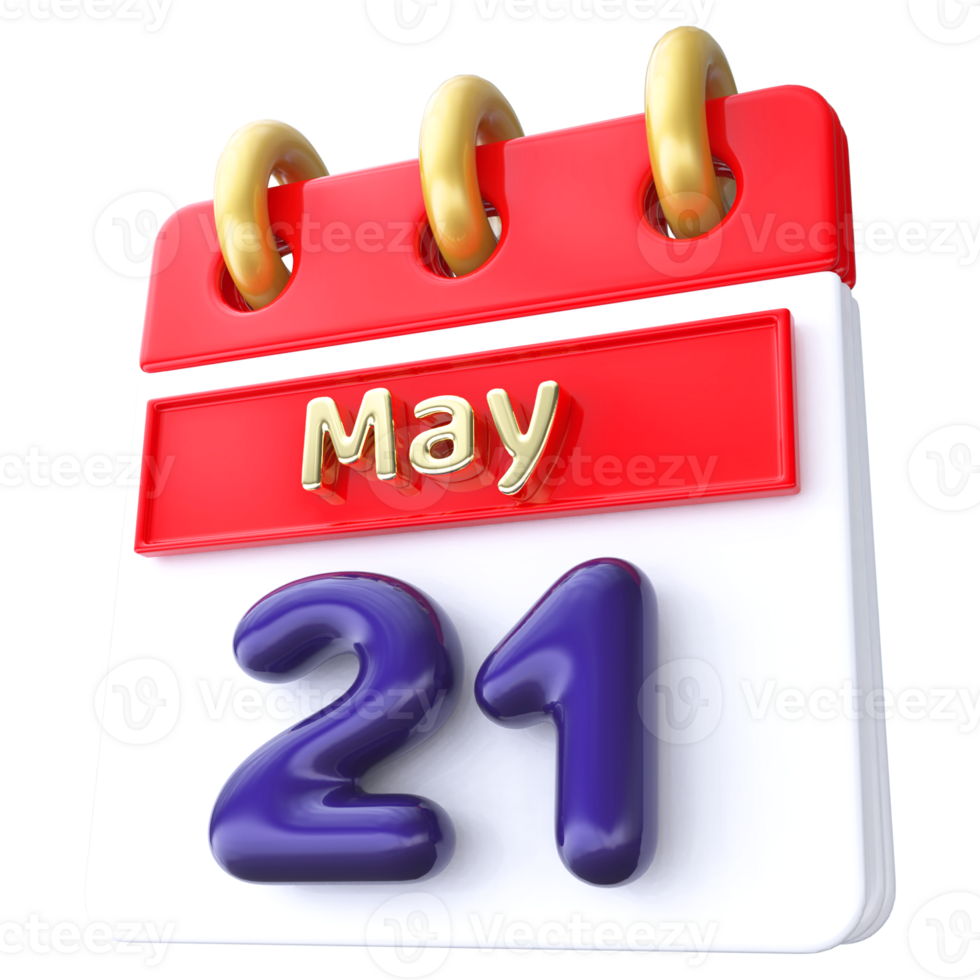 May 21st Calendar 3D Render png