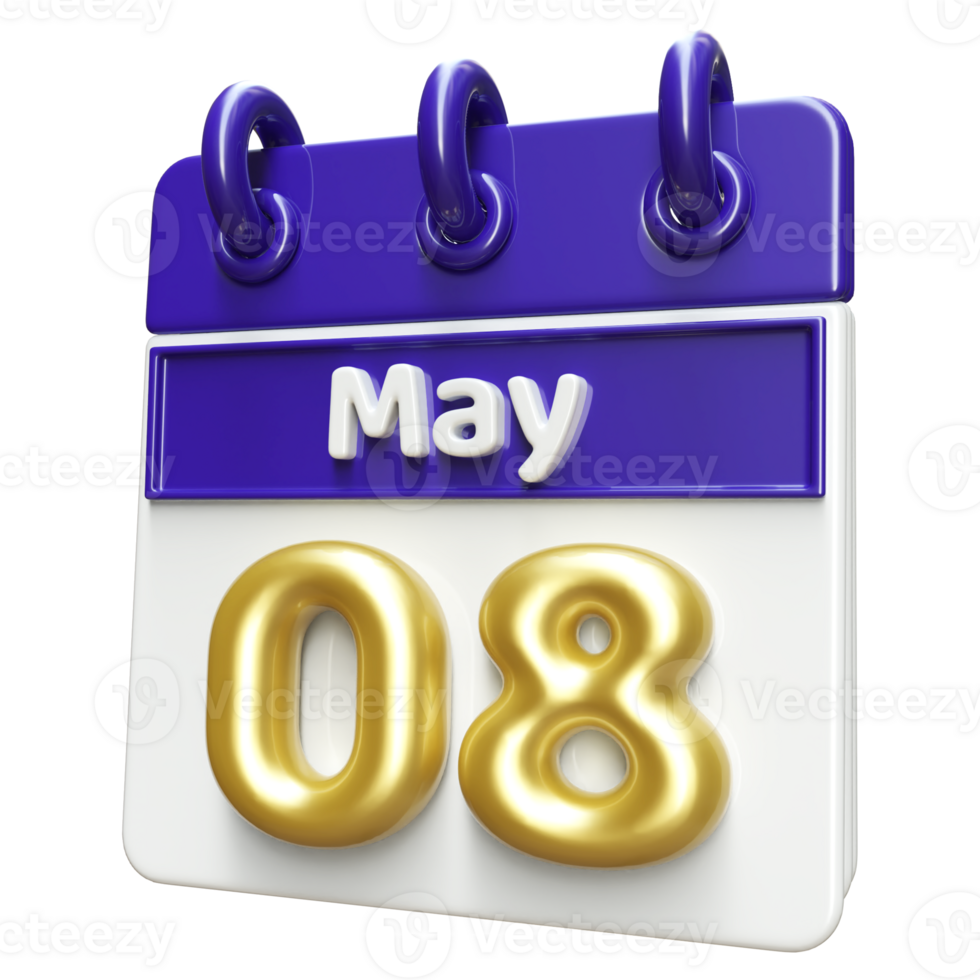 May 8th Calendar 3D Render png