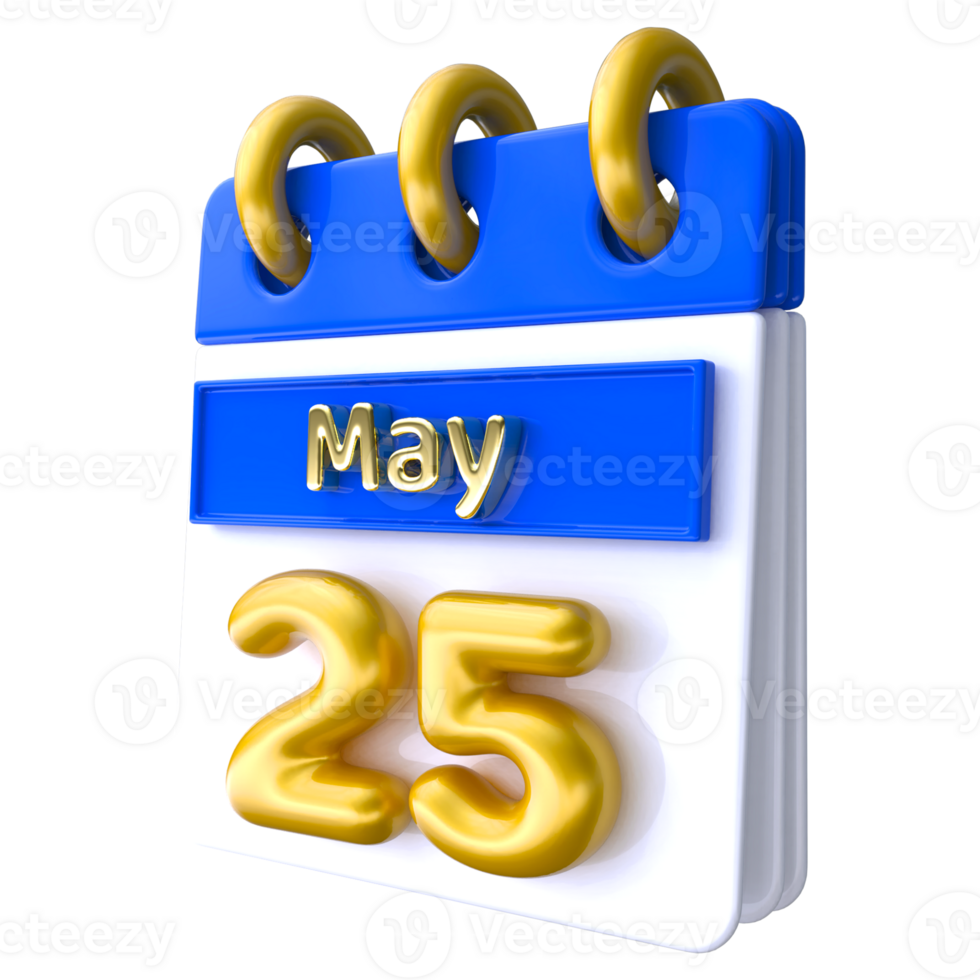 May 25th Calendar 3D Render png