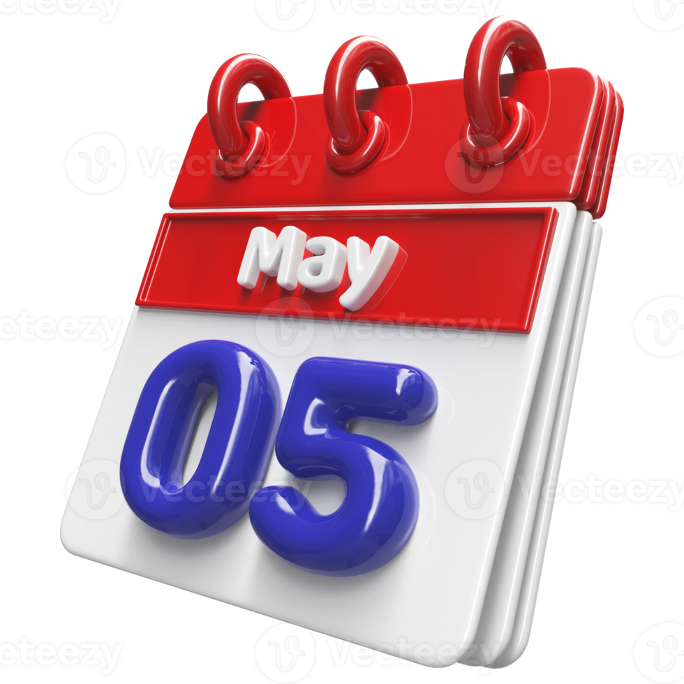 May 5th Calendar 3D Render png