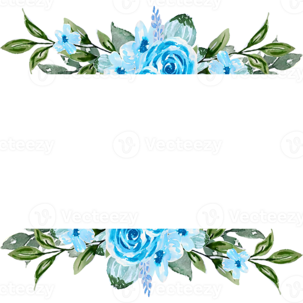 Watercolor blue flowers hand painted frame clipart png