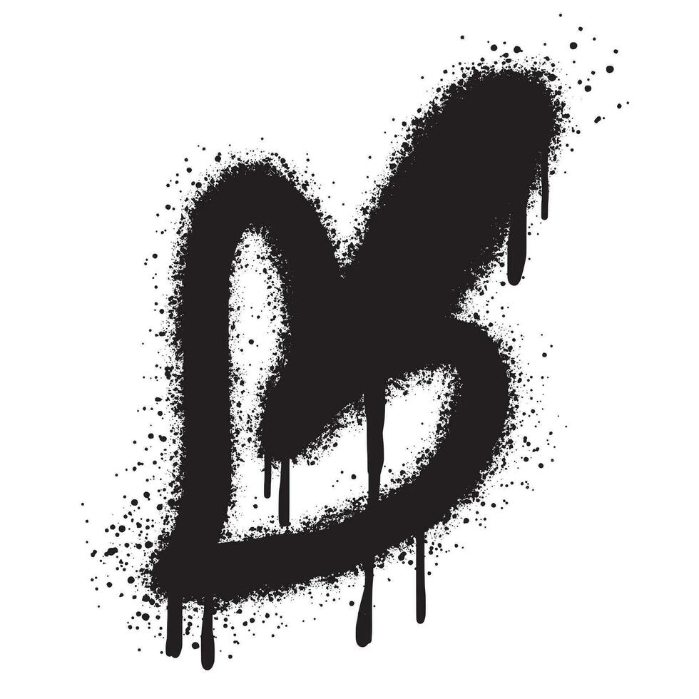 pintada corazón texto rociado en negro terminado blanco. vector