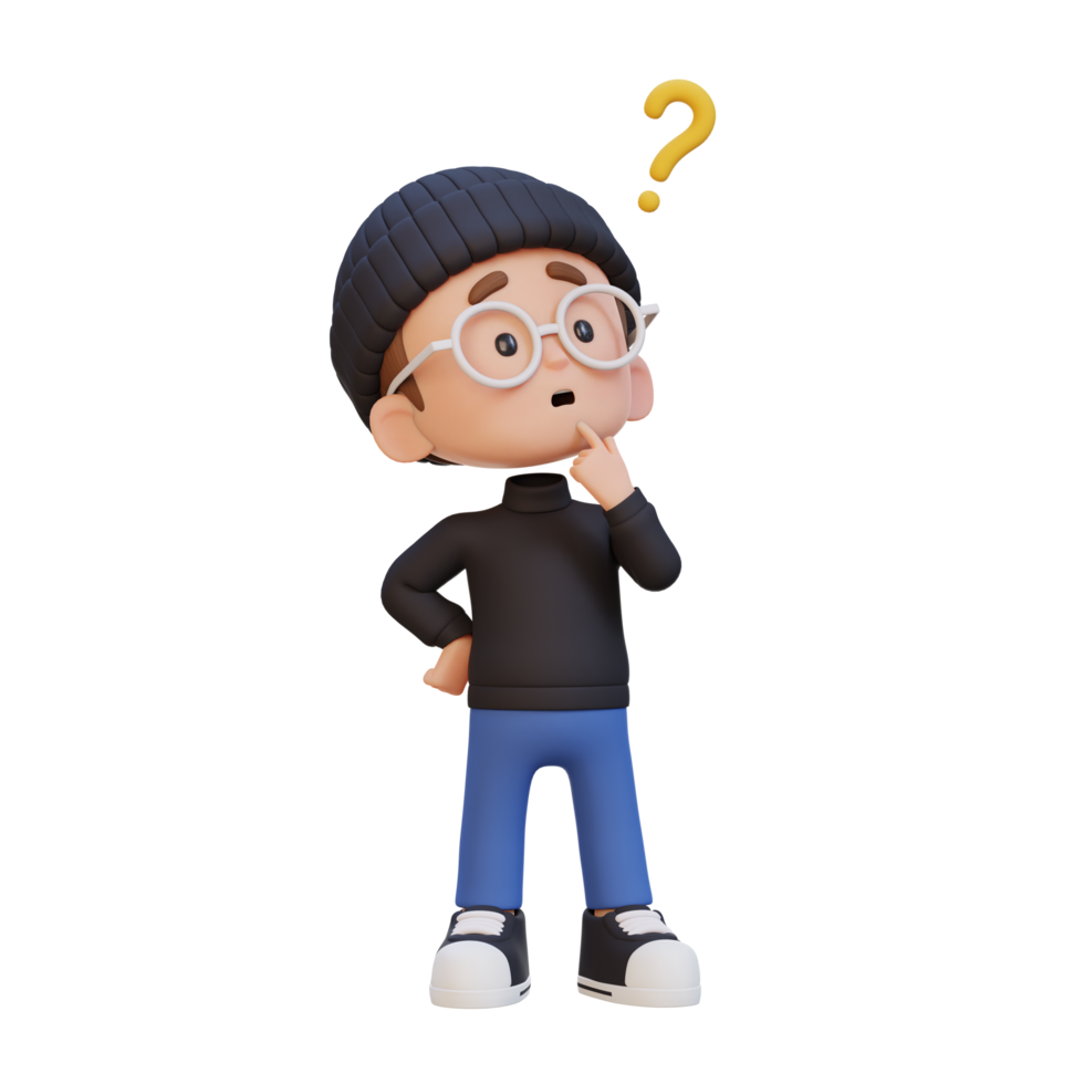3D cute kid thinking clueless png