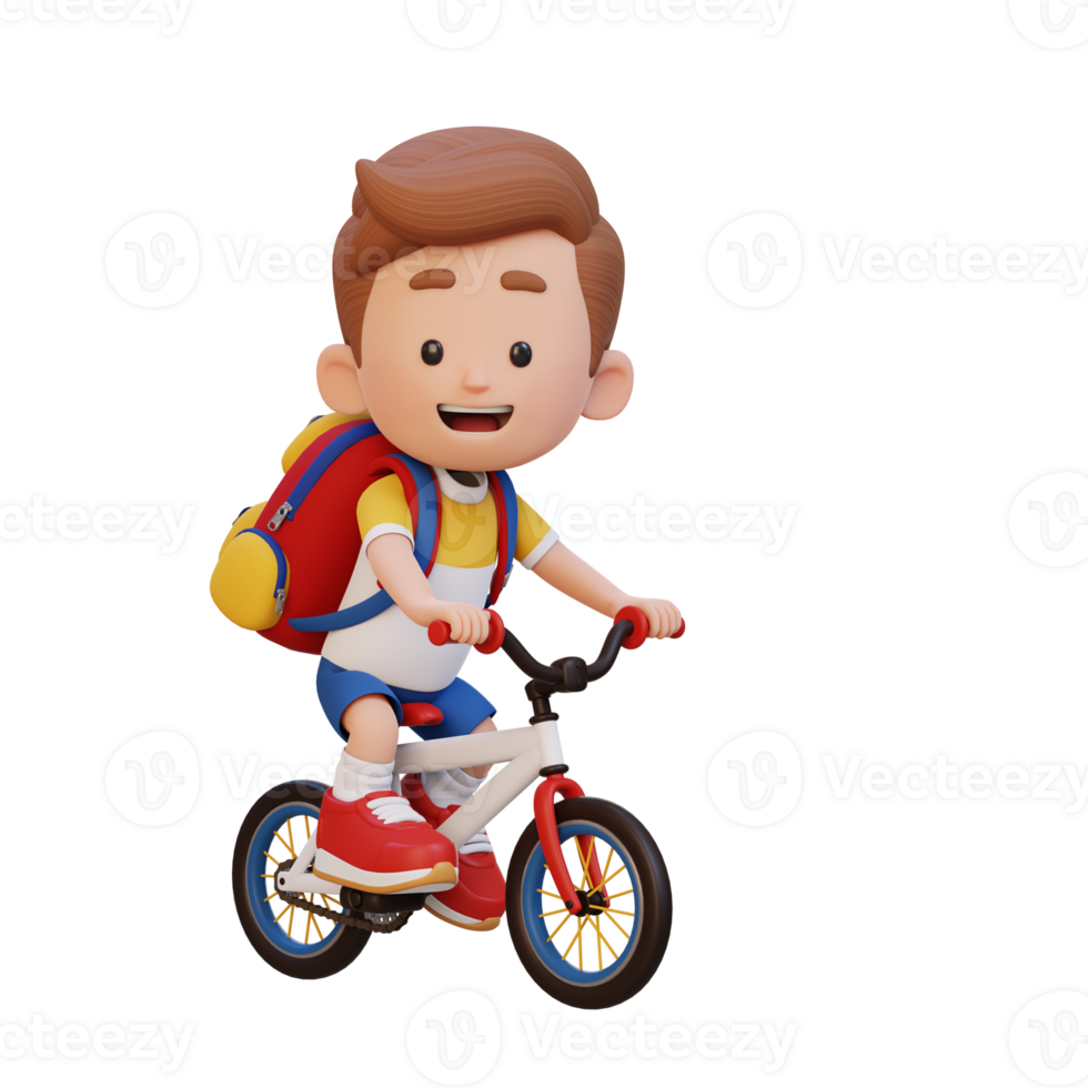 3D kid character ride bike go to school png