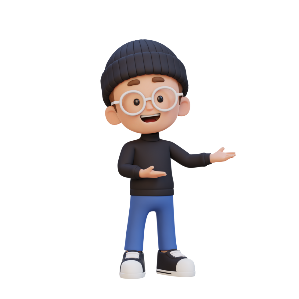 3D cute kid presenting pose png