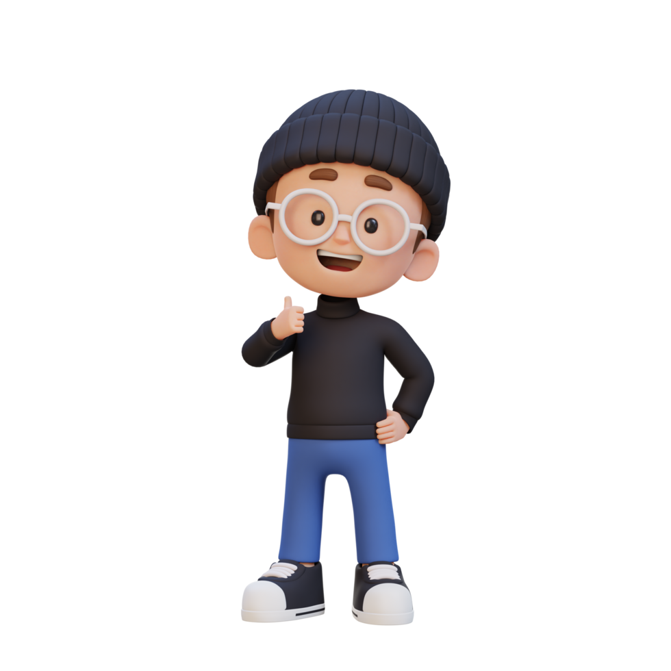 3D kid character give a thumb up with cute happy face png