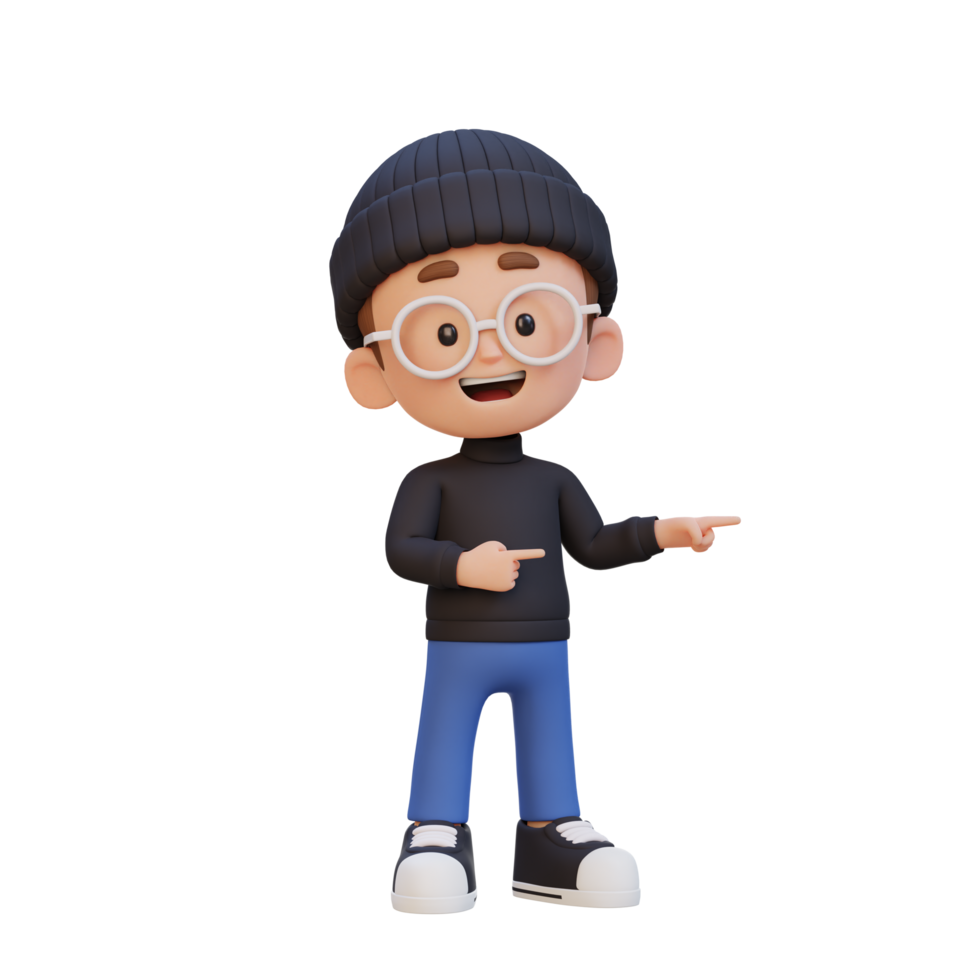 3D cute kid pointing hand to the side png