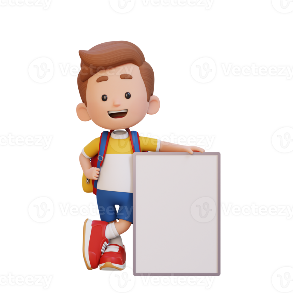 3D kid character holding a blank placard png