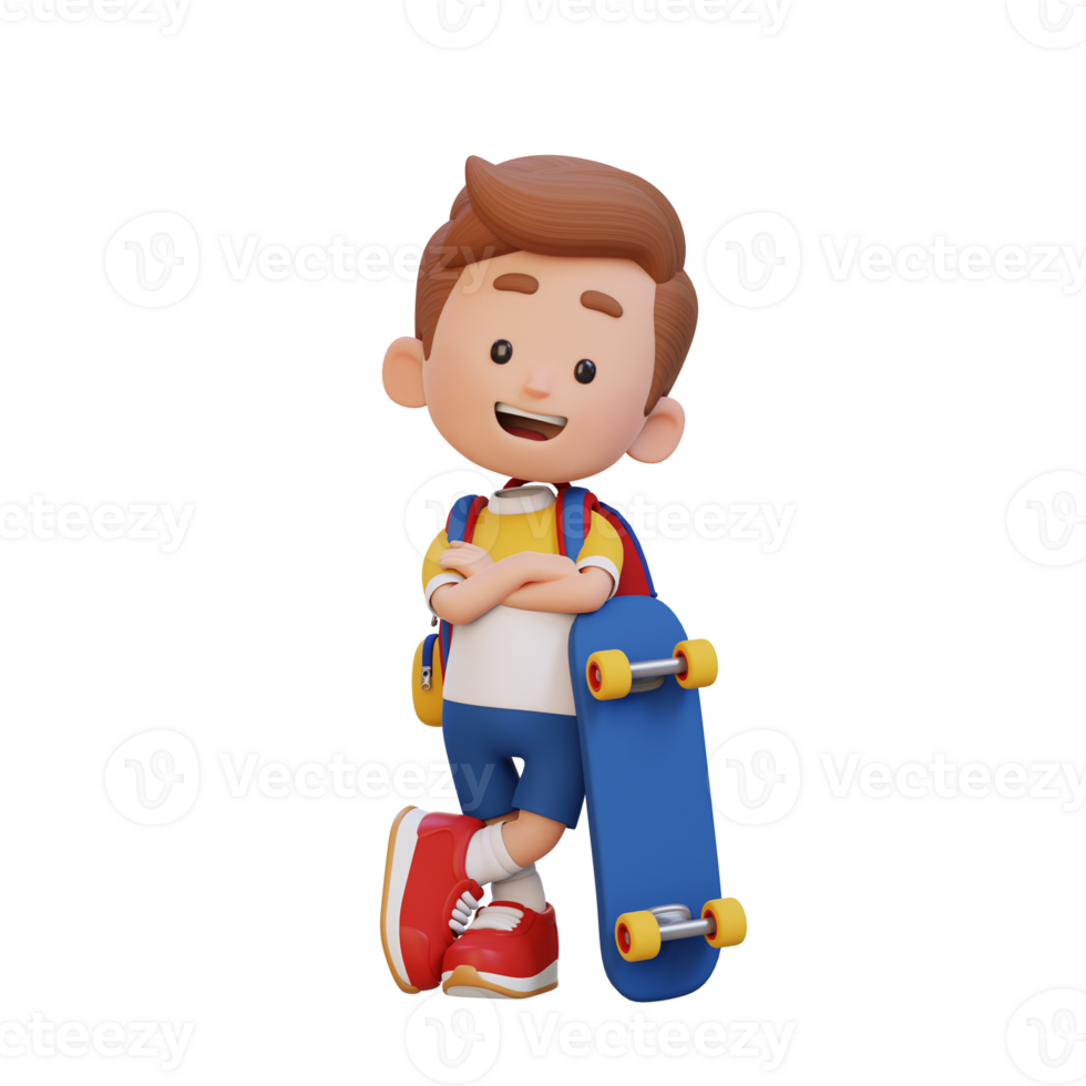 3D kid character ride skateboard png