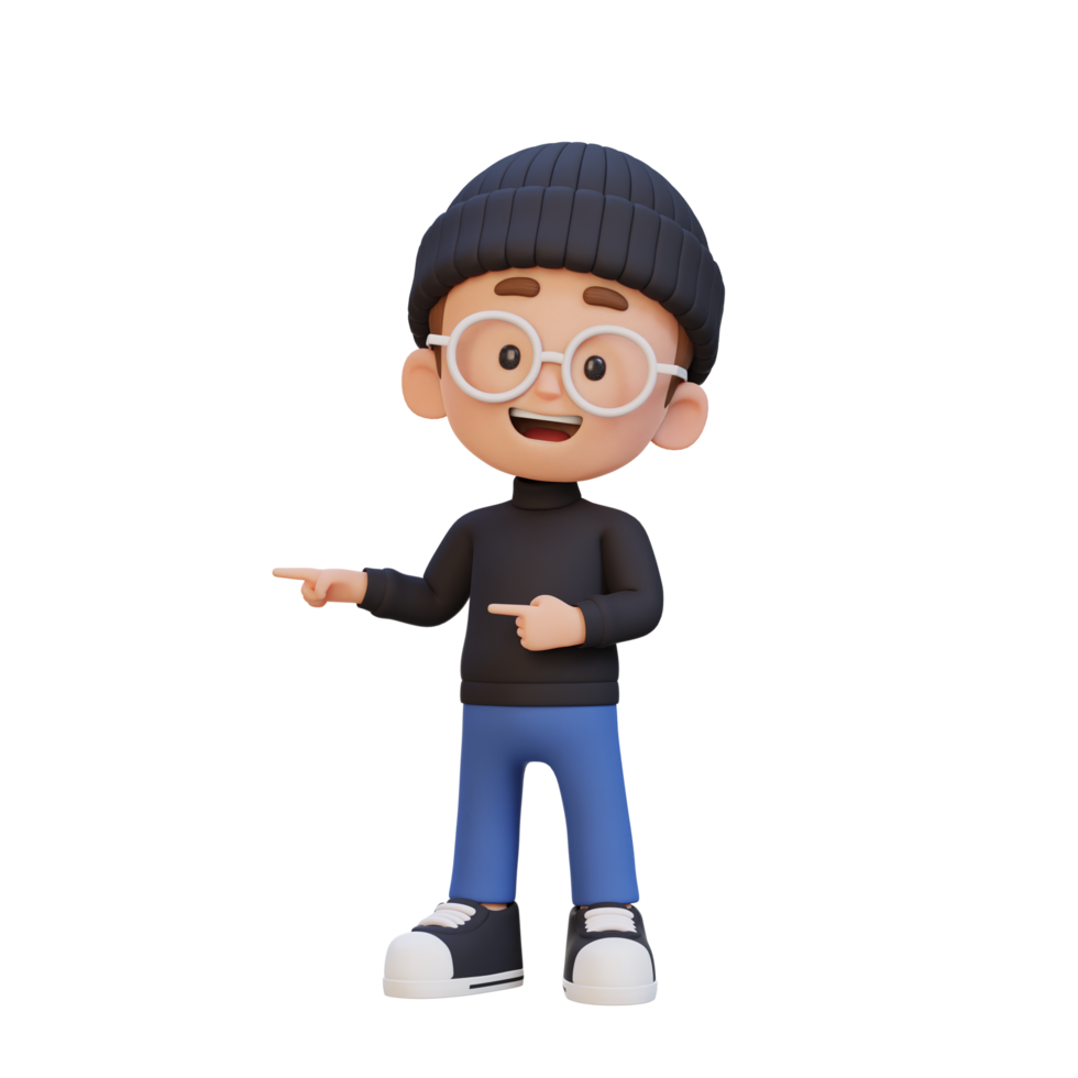 3D cute kid pointing hand to the side png