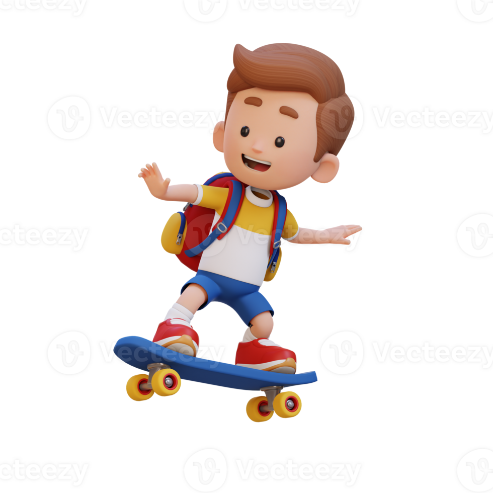 3D kid character ride skateboard png