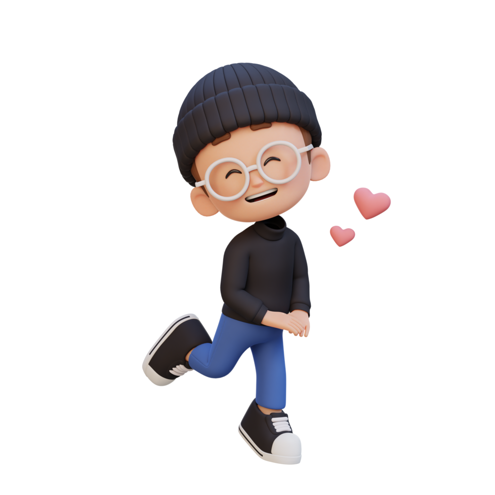 3D cute kid character in love png